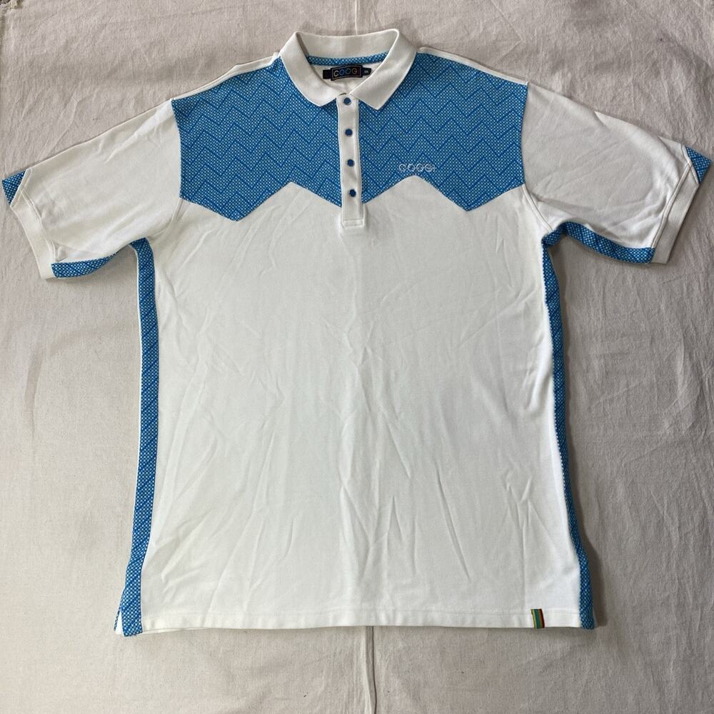 Vtg Coogi Polo Shirt Men’s 1990s 2000s Blue/ivory Henley Heavy Coogi Sweater